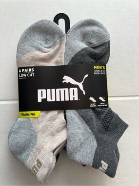 Puma Men’s Low Cut Athletic Socks – Gray & Beige, 6 Pack